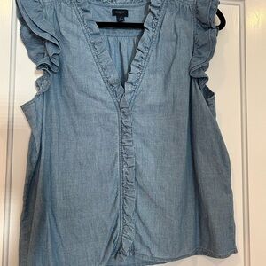 J. Crew Blue Ruffle Sleeveless Top
